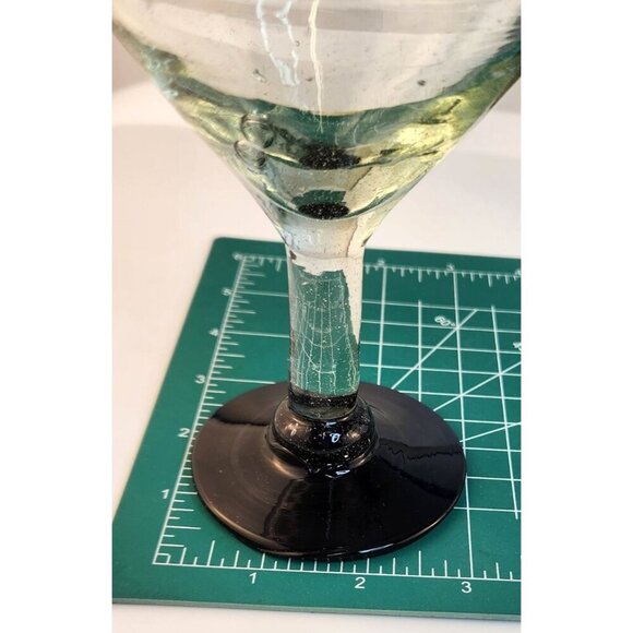Retro MEXICO Hand Blown Cobalt Rim & Foot 12oz Stemmed MARTINI GLASSES Set of 4 - Picture 5 of 10